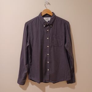 Wills Huckberry Brushed Cotton Oxford Button Up Shirt Charcoal Houndstooth Sz M